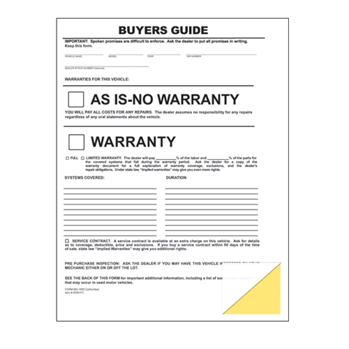 My Dealer Supply As Is No Warranty Buyers Guide File Copy