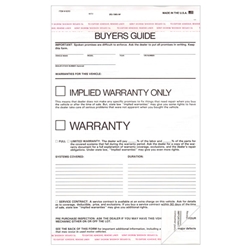 Implied Warranty Only<br>Buyers Guide<br>Form #BG-Implied Warranty<br>Imprited